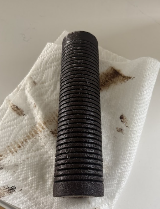 A whole-home filter cartridge pulled from a Fairfield County home five days after a storm.